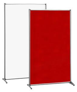 Parete divisoria bifacciale 100x190 cm, superficie magnetica bianca e panno feltro rosso, alluminio anodizzato