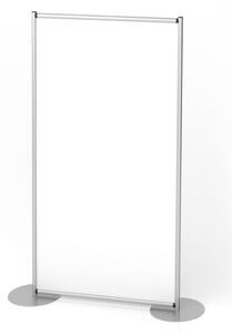 Parete divisoria singola in forex bianco 100x190 cm con struttura in alluminio anodizzato e basi rotonde in metallo