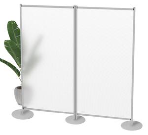 Pannello divisorio doppio 209x190 cm in policarbonato alveolare satinato bianco, struttura alluminio, basi rotonde