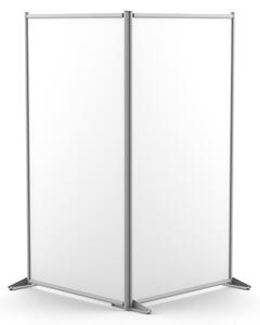 Parete divisoria doppia autoportante 209x190 cm in forex bianco, struttura in alluminio anodizzato con piedini