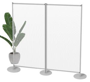 Pannello divisorio doppio 244x190 cm policarbonato alveolare semi-trasparente, struttura alluminio silver e basi rotonde