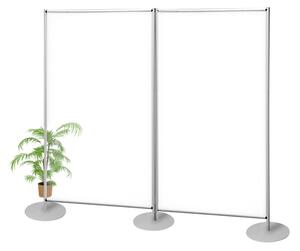 Parete divisoria doppia in plexiglass trasparente 209x190 cm, struttura in alluminio anodizzato e basi rotonde