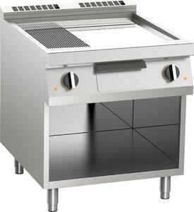 Piastra grill elettrica KBS, scanalata per 1/3, cromata, 10,8 kW, 2 zone di riscaldamento, base aperta