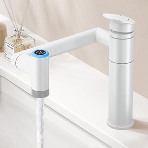 Miscelatore per lavabo, girevole a 1080°, regolabile in altezza, con indicatore di temperatura, 2 modalità d'acqua, colore bianco