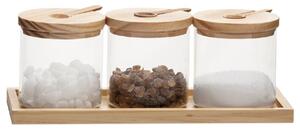 Set 3 Contenitori Portaspezie in Vetro con Vassoio in Legno - A. House