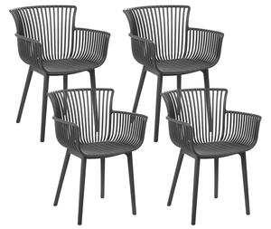 Set di 4 sedie da pranzo in plastica nera per interni ed esterni da giardino con braccioli in stile minimalista Beliani