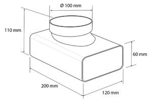 Raccordo a t verticale tondo/rettangolare in plastica Ø 100 mm