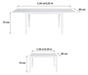 Tavolo da giardino allungabile Lyra NATERIAL in alluminio con piano in vetro bianco per 8 persone 130/220x90cm