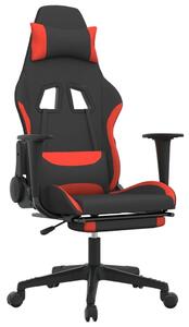 Sedia da gaming vidaXL con poggiapiedi, tessuto nero e rosso