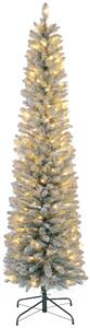 Albero di Natale Innevato Slim 210 cm con 405 Rami e 180 Luci LED Bianco Caldo in Plastica e Metallo Bianco