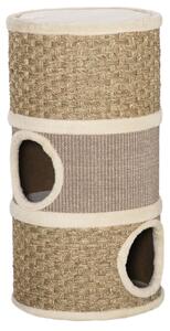 PawHut Casetta Cuccia per Gatti Tiragraffi a Torre con 3 Nicchie, Corda in Sisal e Alga Marina, Bordo Peluche, Khaki e Marrone|Aosom