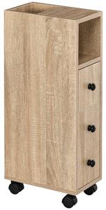 Kleankin Mobiletto Bagno Salvaspazio con Cassetto, Armadietto, Ripiano Aperto e Ruote, Mobile Cassettiera a Colonna, 18x30x68.5cm, Rovere| Aosom Italy