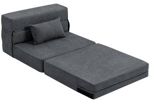 HOMCOM Poltrona Letto Convertibile con cuscino in Chaise Longue e Materasso, 80x80x64 cm, Grigio Scuro | Aosom Italy
