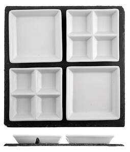 Vassoio quadro in ardesia cm 30x30 con 4 coppette in porcellana bianca