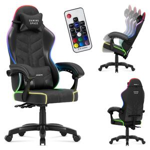 Sedia da gioco Huzaro Force 2.7 Carbon Black RGB - sedia girevole ergonomica in velluto con schienale regolabile, cuscino lombare, poggiatesta e illuminazione RGB