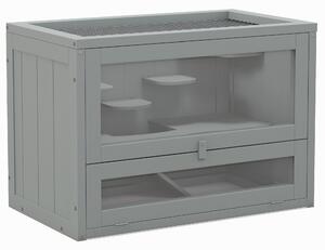 PawHut Gabbia per criceti topi piccoli roditori multi-accessori rampa piattaforme tetto apribile griglia 60 x 35 x 42 cm grigio