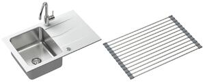 Set lavello in granito e acciaio Quadron Michael FUS_M7848BI_3623500BS, inserto gocciolatoio Quadron Q R3825GR_MP
