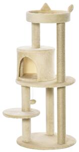PawHut Albero Tiragraffi per Gatti Adulti con Cuccia Spaziosa e Piattaforma, 104 cm, Bianco Crema | Aosom Italy