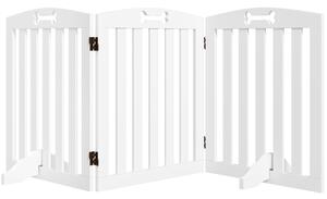 PawHut Cancellino per Cani Pieghevole a 3 Pannelli con 2 Supporti, in Legno Bianco, 155x30x61 cm | Aosom Italy
