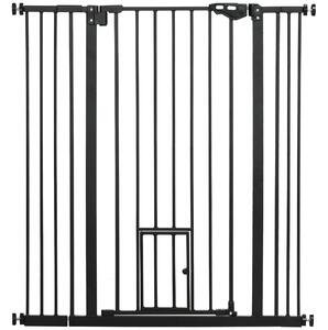 PawHut Barriera di sicurezza animali di 104,1h cm con porta chiusura automatica sistema di doppio sbloccaggio nero