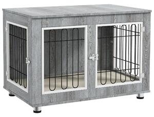 PawHut Gabbia per cani animali gabbia di cane su piede con cuscino removibile acciaio effetto legno 90 x 58 x 65 cm grigio