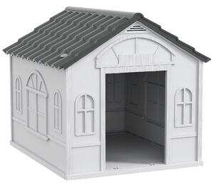Casetta per Cani da Esterno 65x75,7x63 cm con Tetto Inclinato in PP Impermeabile Grigio