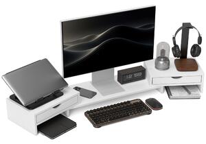 HOMCOM Alzata per monitor da scrivania per computer da 60-116 cm con 2 cassetti, lunghezza e angolo regolabili