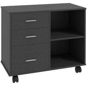 HOMCOM Supporto stampante organizer da scrivania cassettiera 3 cassetti + 2 nicchie + ampio piano pannelli particelle nero