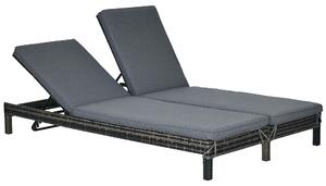 Outsunny Lettino da Giardino a 2 Posti, Sdraio in Acciaio e Rattan, Schienale Regolabile, 196 x 120 x 28cm Grigio|Aosom