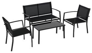 Outsunny Salotto da Esterno, Set 4 Pezzi con 1 Tavolino, 2 Sedie da Giardino e 1 Panca in Metallo, Nero|Aosom