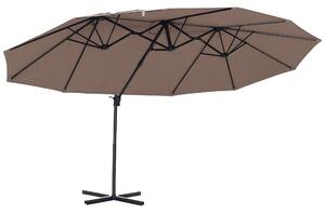 Outsunny Ombrellone Doppio da Giardino in Metallo e Poliestere Anti-UV Impermeabile con Manovella, 440x270x250cm, Marrone|Aosom