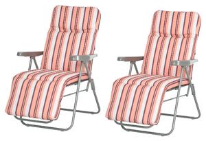 Outsunny Sedia Sdraio per Esterni da 2 Pezzi Pieghevole e Reclinabile, Lettino Prendisole con Cuscino Imbottito, Arancione|Aosom