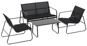 Outsunny Set Tavolino con Panchina e 2 Sedie da Giardino, Arredamento da Esterno in Metallo e Texteline, Nero|Aosom