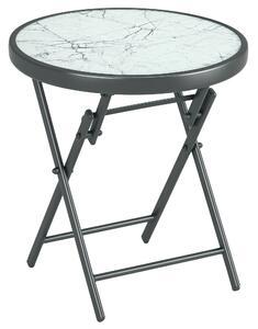 Outsunny Tavolino da Caffè per Giardino Pieghevole con Piano in Vetro Effetto Marmo, Ø45x50cm, Grigio|Aosom