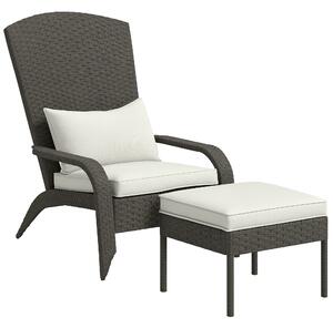 Outsunny Sedia da Giardino con Poggiapiedi e Cuscini Imbottiti, in Rattan e Acciaio, 64x82x89 cm, Grigio e Crema|Aosom
