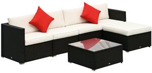Outsunny Set Mobili da Esterno in PE Rattan, 4 Poltrone, 1 Pouf, Tavolino Vetro Temperato, Salotto Giardino Resistente, Marrone|Aosom