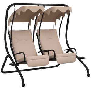 Outsunny Dondolo da Giardino 2 Posti con Tetto Parasole, in Acciaio e Poliestere, 170x136x170 cm, Beige