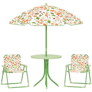 AIYAPLAY Set da Giardino per Bambini 2-5 Anni con Tavolino Rotondo, 2 Sedie Pieghevoli e un Ombrellone, Verde