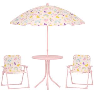 AIYAPLAY Set da Giardino per Bambini 2-5 Anni con Tavolino Rotondo, 2 Sedie Pieghevoli e un Ombrellone, Rosa