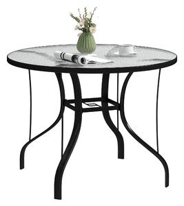 Outsunny Tavolino da Giardino Rotondo con Foro per Ombrellone, in Metallo e Vetro Temperato, Ø96.5x71 cm, Nero