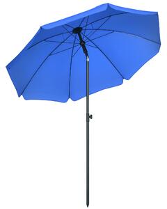 Outsunny Ombrellone da Spiaggia 1.8x2 m con Reclinazione a 45° e 8 Stecche, Poliestere e Acciaio, Blu