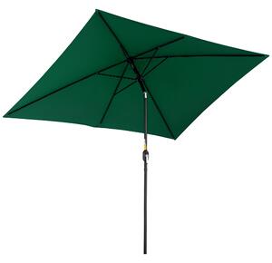 Outsunny Ombrellone Rettangolare 2x3 m Pieghevole e Regolabile con Manovella, in Alluminio e Poliestere, Verde e Nero