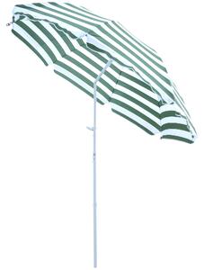 Outsunny Ombrellone da Spiaggia Inclinabile e Rotondo in Metallo e Poliestere, Ø1.8x2 m, Verde e Bianco