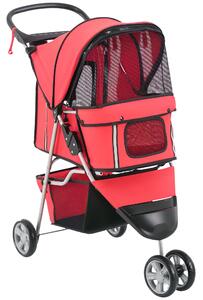 PawHut Passeggino Pieghevole per Cani con Portabicchieri e Cestino, Ruote e Freni, Carrello per Animali Domestici 10kg, Rosso,75x45x97cm | Aosom Italy