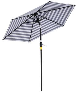 Outsunny Ombrellone da Giardino Inclinabile Φ230cm, Apertura a Manovella, Palo in Metallo e 6 Stecche, Blu e Bianco