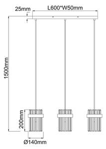 Lampadario a cavo VETRO 3xE14/10W/230V dorato
