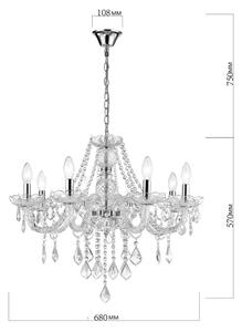 Lampadario a catena CRISTALLO 8xE14/60W/230V, cromo lucido