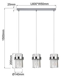 Lampadario a cavo VETRO 3xE14/10W/230V cromo lucido