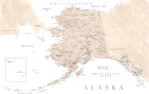 Mappa Detailed map of Alaska in neutral watercolor, Blursbyai