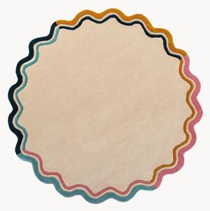 Tappeto rotondo in lana a pelo corto fatto a mano Leo Scallop Border
